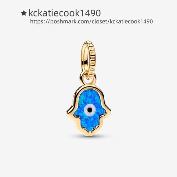 Pandora Opalescent Blue Hamsa Hand Dangle Charm - Picture 1 of 2